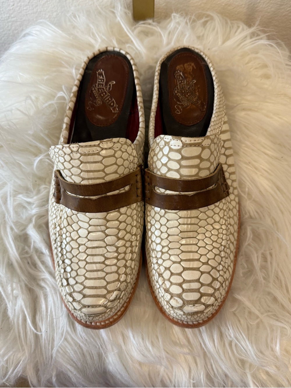 Freebird by Steven Python Snakeskin Leather Backless Loafer Mules Size 10 - Picture 2 of 8